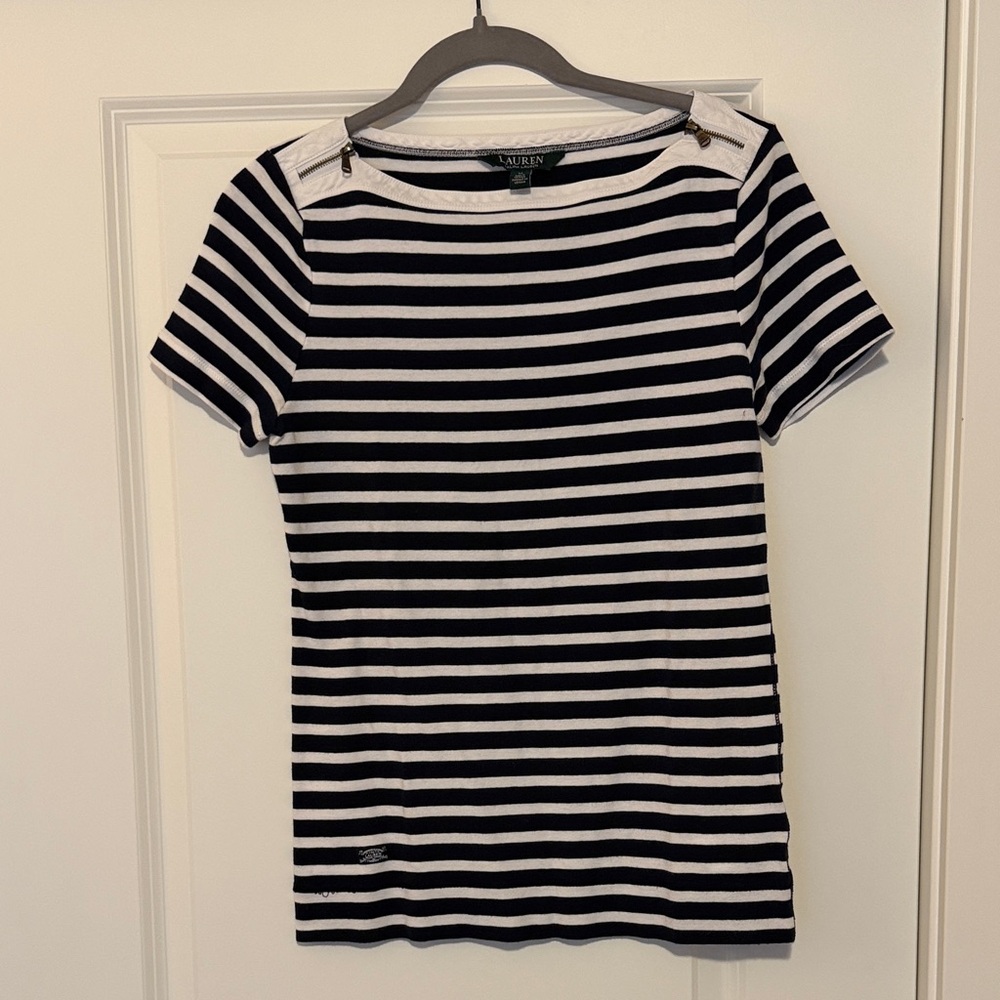 Ralph Lauren Navy and White‎ Striped Tee
